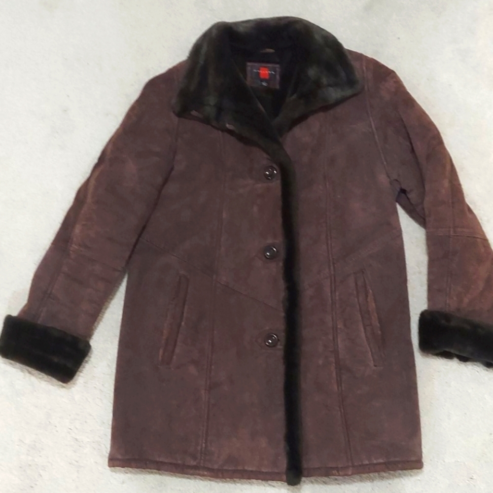 🔥🔥Gallery brown suede coat with faux fur 4